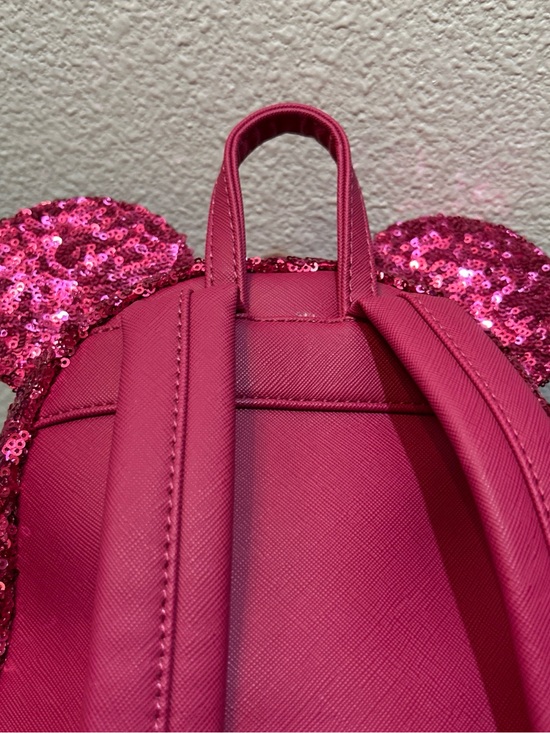 Loungefly Disney Parks Magenta Pink Sequin Minnie Ear Mini Backpack with Bow main image 4